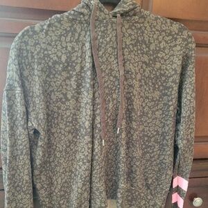 SUNDRY Women's Striped Floral Hoodie Size 1 Green/Black